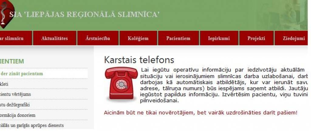 Autors: Ekrānšāviņš no www.liepajasslimnica.lv